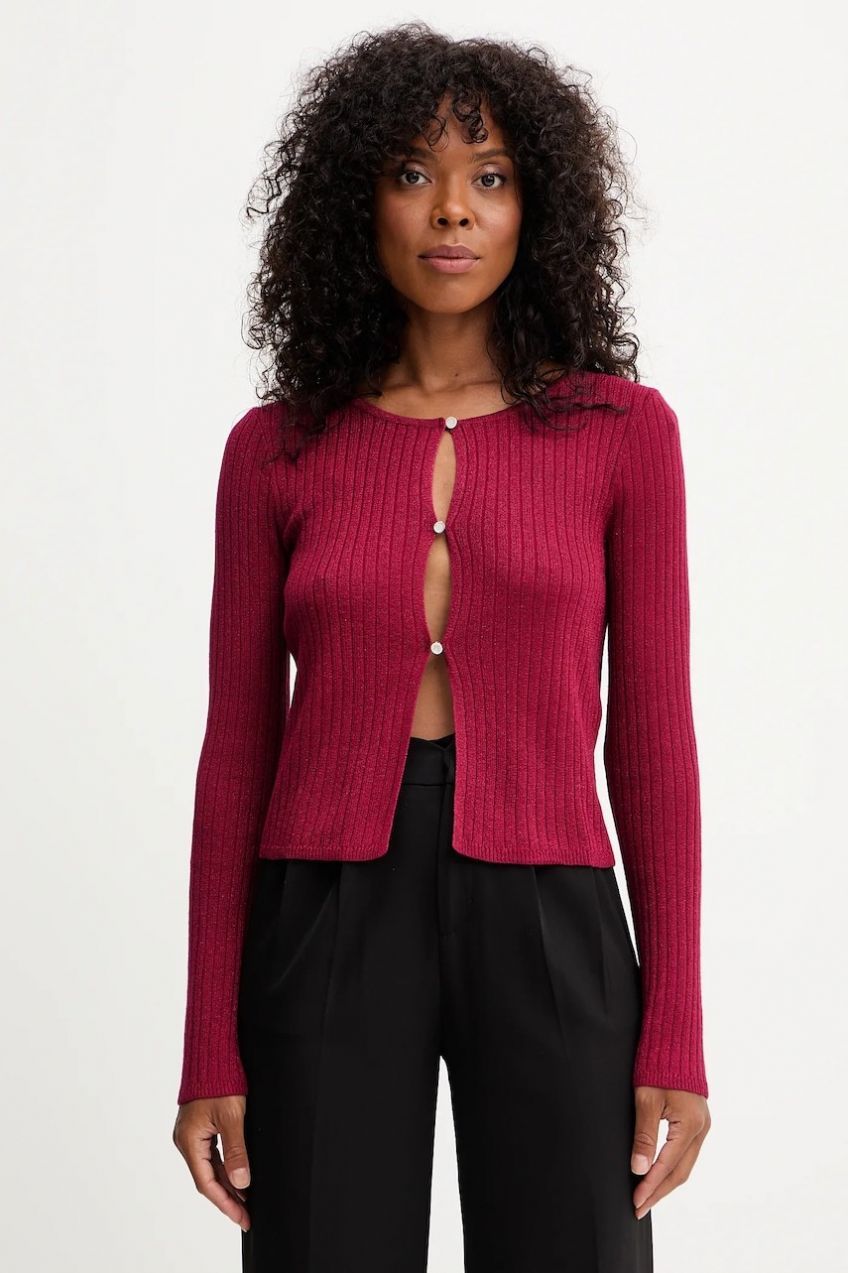 Kardigán Morgan červená farba, ľahký, MIZOR