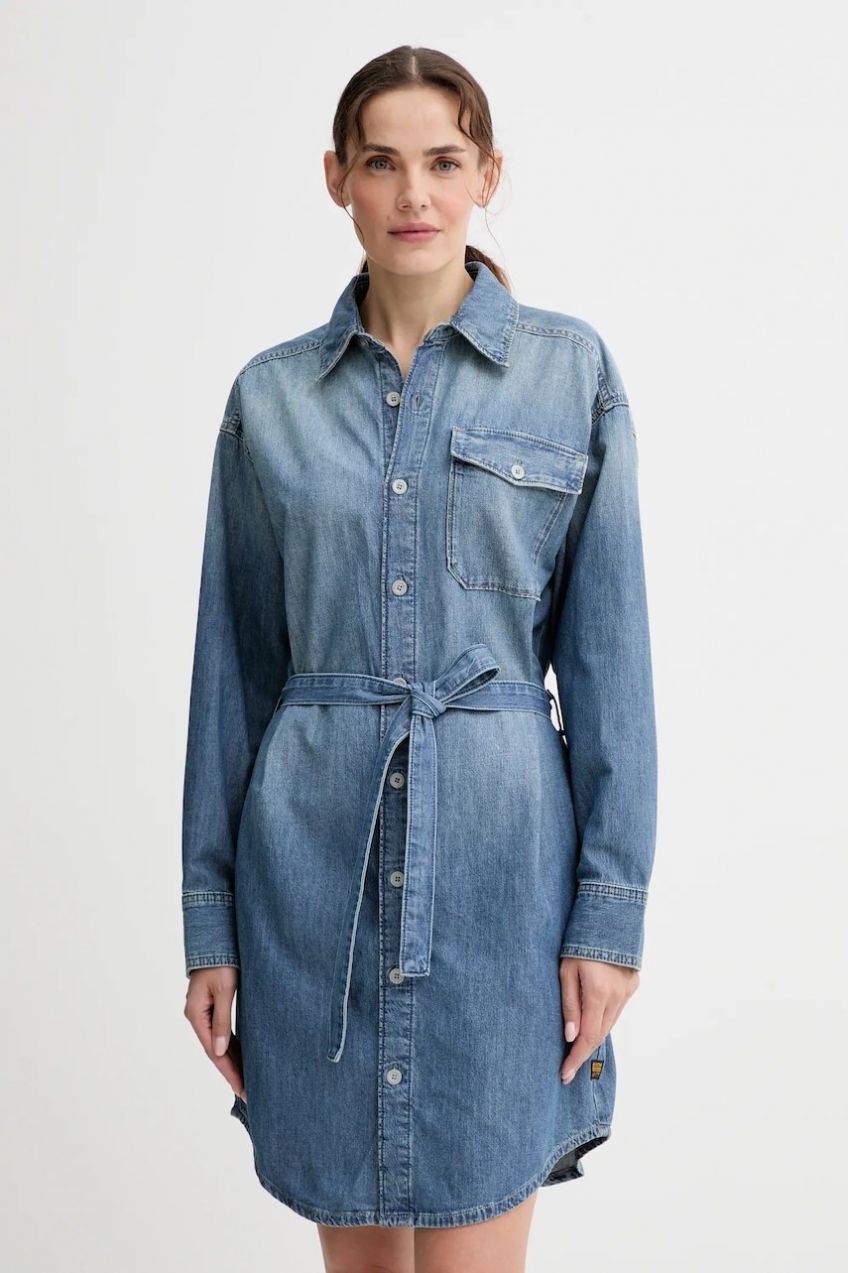 Rifľové šaty G-Star Belted modrá farba, mini, rovný strih, D26814-D539