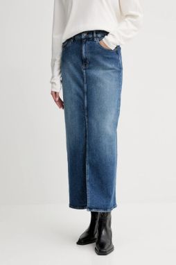 Rifľová sukňa G-Star Viktoria Long modrá farba, maxi, rovný strih, D24385-E106