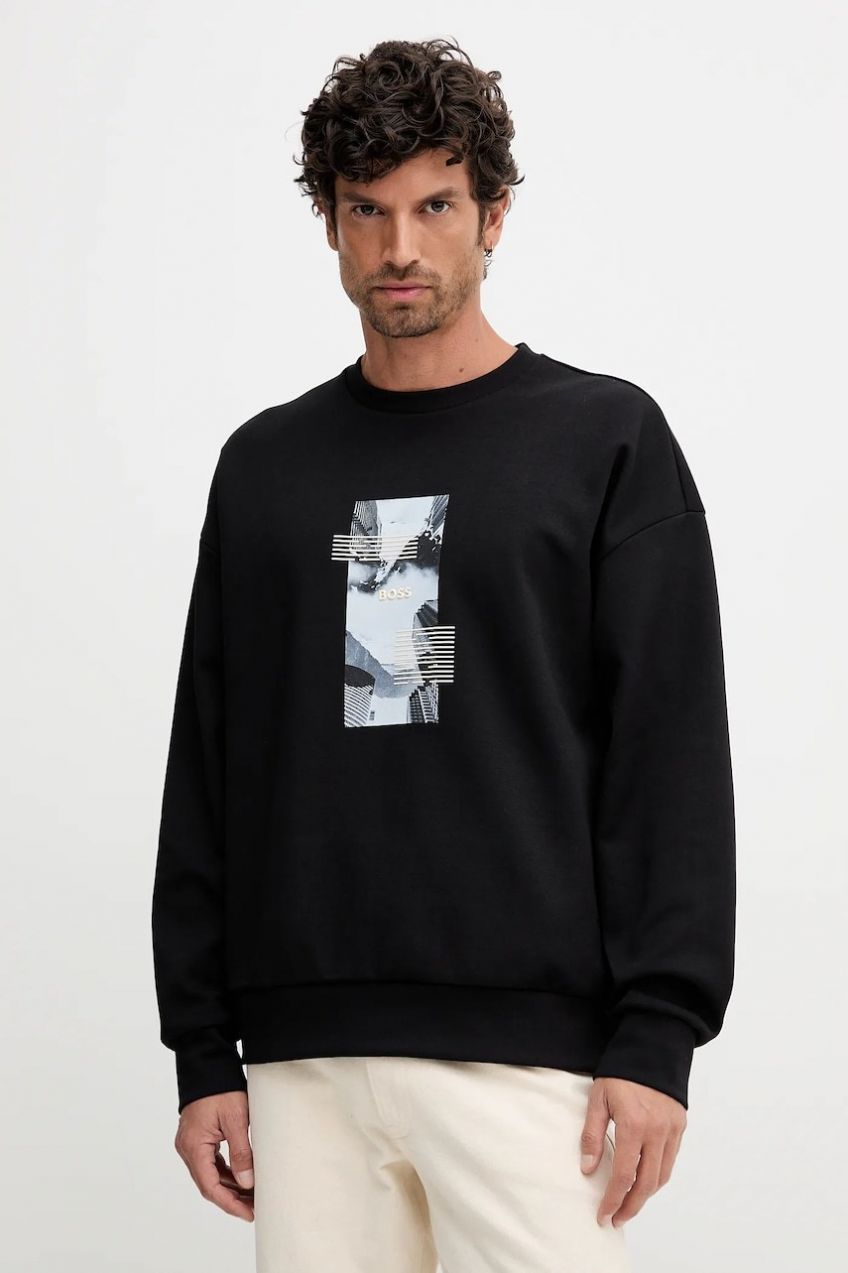 Mikina BOSS Green Stenson Zone čierna farba, s potlačou, 50548324