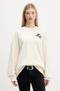 Bavlnená mikina Hugo Blue Oversized Crew_B_4 béžová farba, s potlačou, 50550142