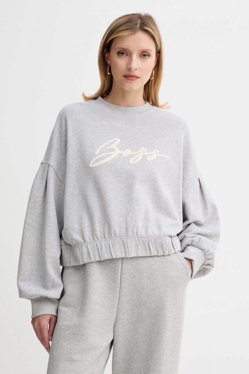 Bavlnená mikina BOSS Orange C_Easton šedá farba, melanžová, 50547796