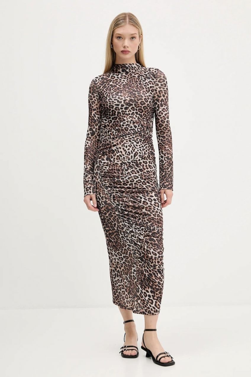 Šaty HUGO Nardonnay hnedá farba, maxi, priliehavé, 50546239