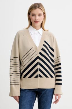 Vlnený sveter BOSS Fudali béžová farba, ľahký, 50542884