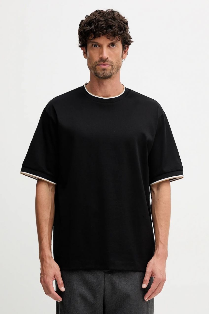 Bavlnené tričko BOSS H-Tames 65 pánske, čierna farba, s nášivkou, 50548012