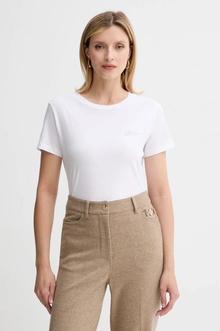 Bavlnené tričko BOSS Orange C_Esogo_4 dámske, biela farba, 50549184