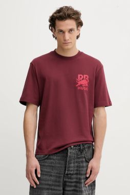 Bavlnené tričko HUGO Dartox_RB pánske, bordová farba, s potlačou, 50549307