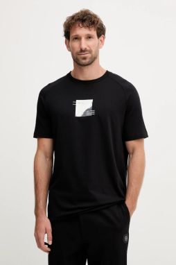 Tričko BOSS Green Tee Stripe Zone pánske, čierna farba, s potlačou, 50548093