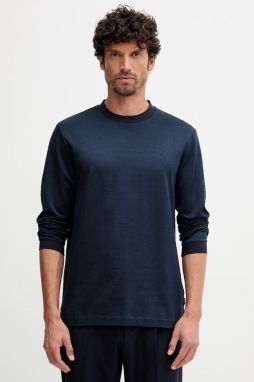 Bavlnené tričko s dlhým rukávom BOSS H-Talley 432 tmavomodrá farba, 50549387