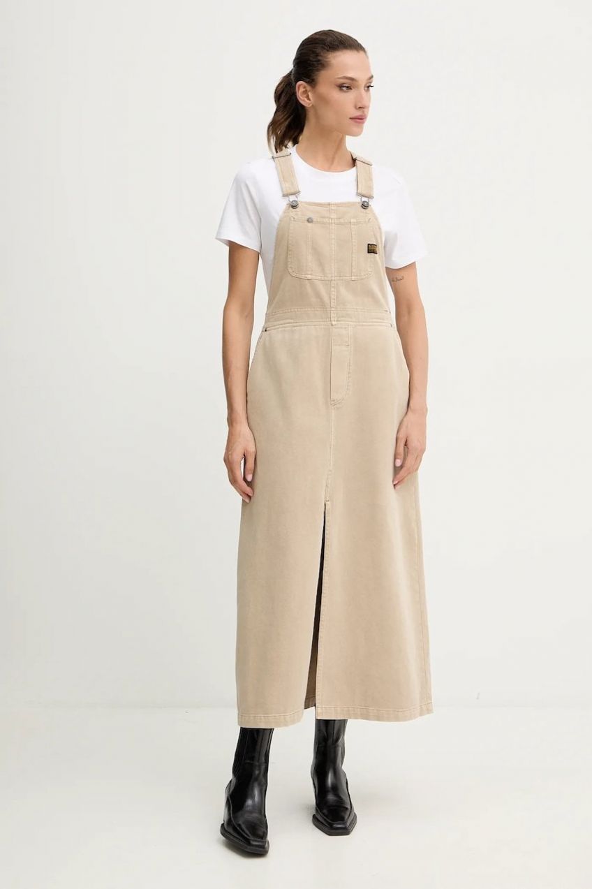 Rifľové šaty G-Star Dungaree béžová farba, maxi, rovný strih, D26965-E078