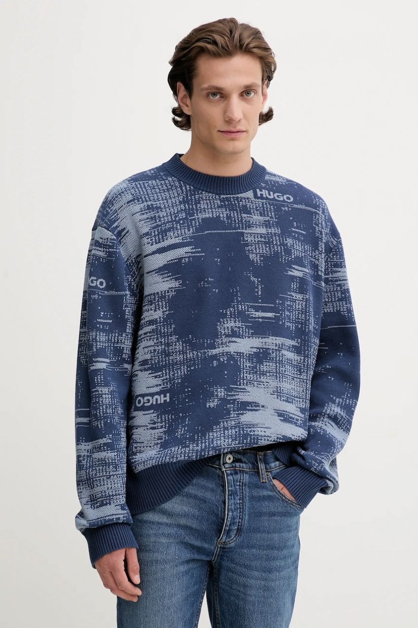 Sveter s prímesou vlny Hugo Blue Sorbas tmavomodrá farba, ľahký, 50548834
