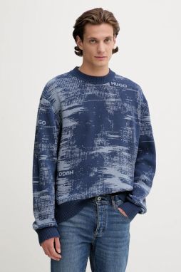 Sveter s prímesou vlny Hugo Blue Sorbas tmavomodrá farba, ľahký, 50548834