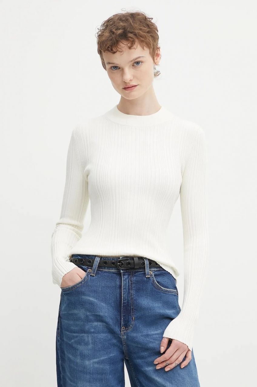 Sveter HUGO Sarphammilk béžová farba, ľahký, 50549762