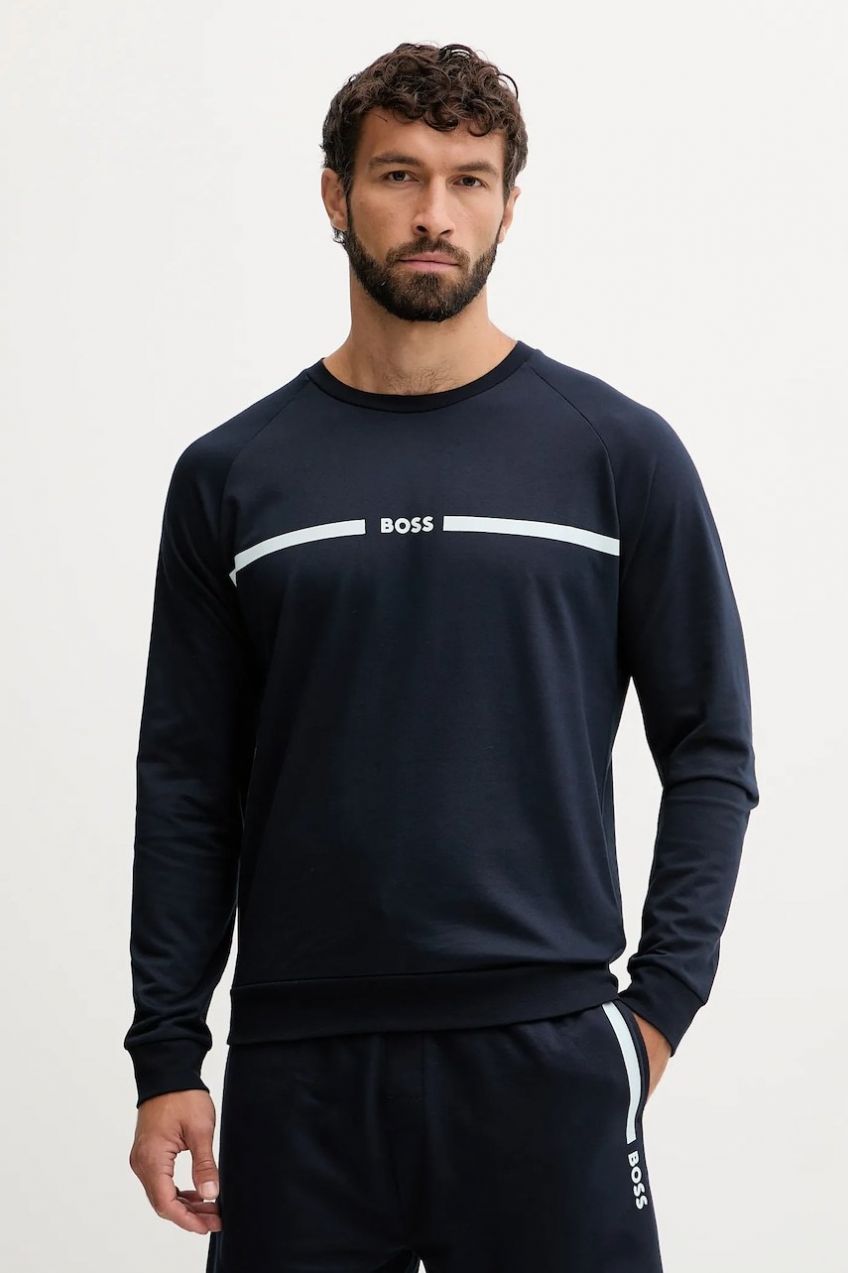 Bavlnená mikina BOSS Authentic Sweatshirt tmavomodrá farba, s potlačou, 50550560