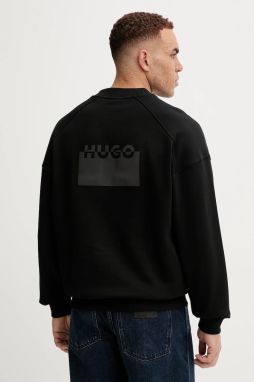 Bavlnená mikina HUGO Delastcrew čierna farba, s potlačou, 50546672