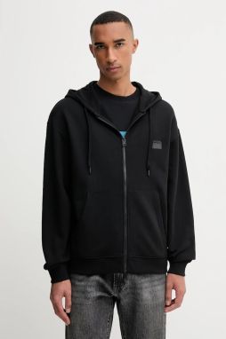 Bavlnená mikina HUGO Delastomer čierna farba, s kapucňou, s potlačou, 50546874