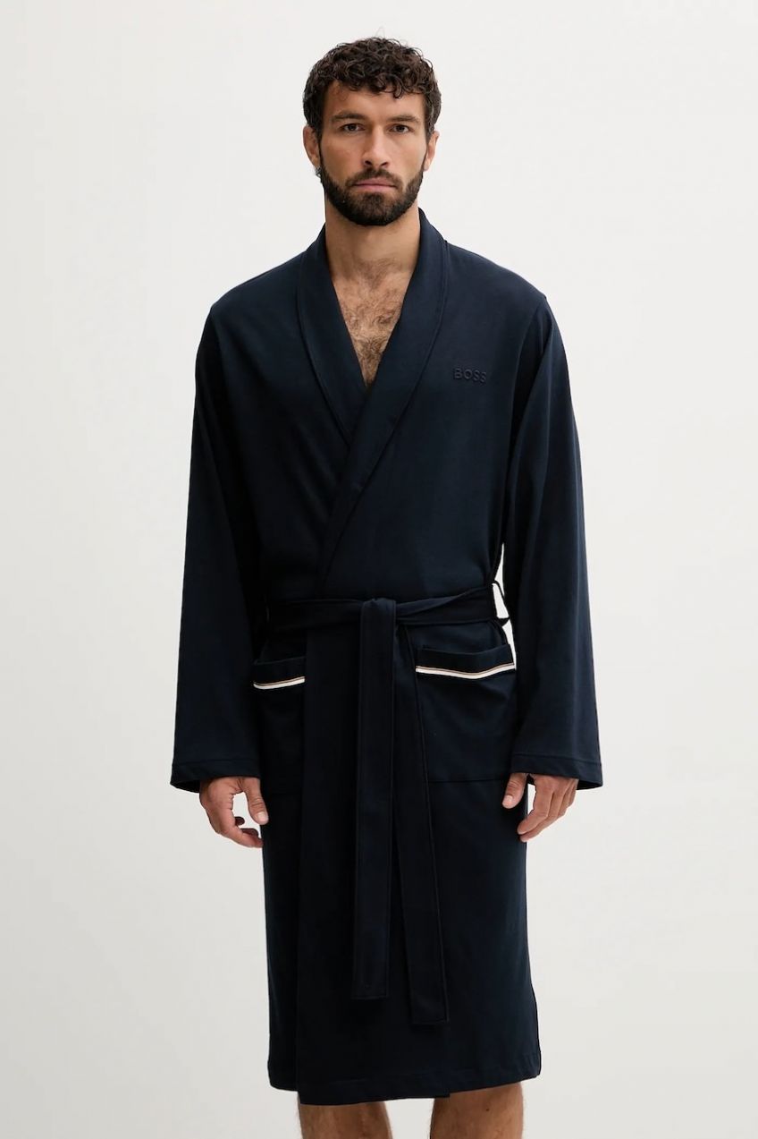 Bavlnený župan BOSS Robe BM tmavomodrá farba, 50545943