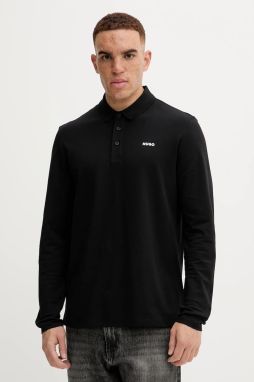 Bavlnené tričko s dlhým rukávom HUGO Donoslong čierna farba, s potlačou, 50547358