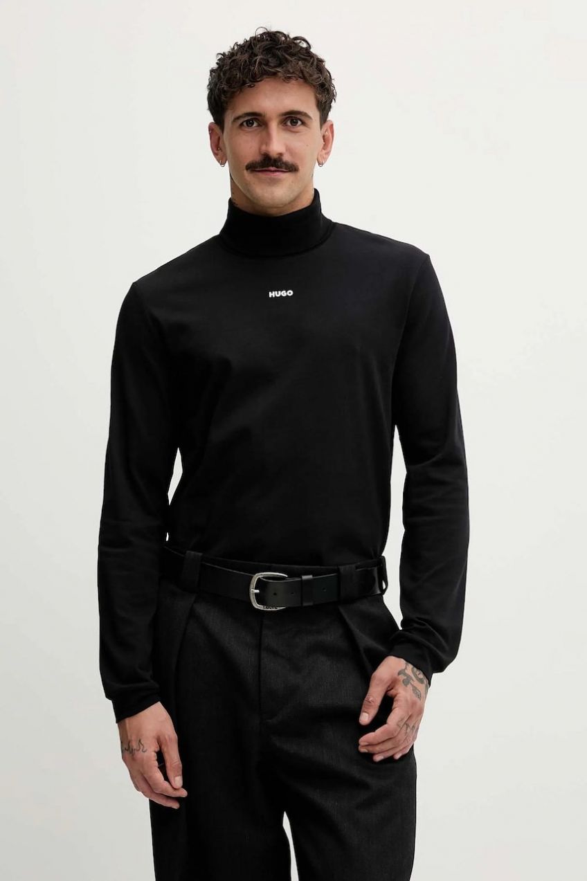 Bavlnené tričko s dlhým rukávom HUGO Daporollo čierna farba, jednofarebné, 50547372
