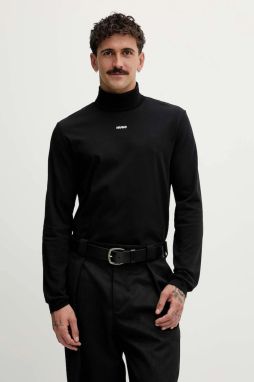 Bavlnené tričko s dlhým rukávom HUGO Daporollo čierna farba, jednofarebné, 50547372