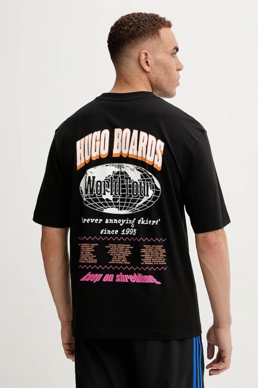 Bavlnené tričko Hugo Blue Nartupix pánske, čierna farba, s potlačou, 50549152