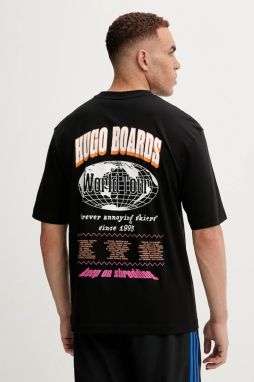 Bavlnené tričko Hugo Blue Nartupix pánske, čierna farba, s potlačou, 50549152