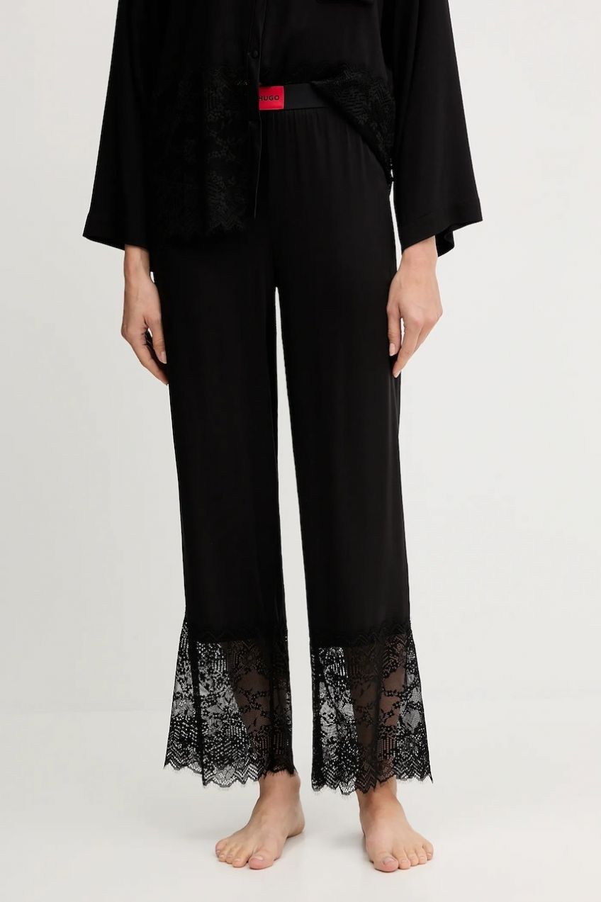 Pyžamové nohavice HUGO RED LABEL LACE_PANTS čierna farba, čipkované, 50549974