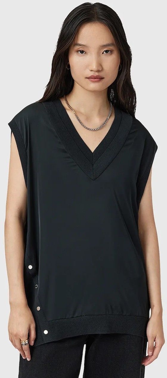 Vesta s prímesou vlny AllSaints BERN tmavomodrá farba, ľahké, W045KD