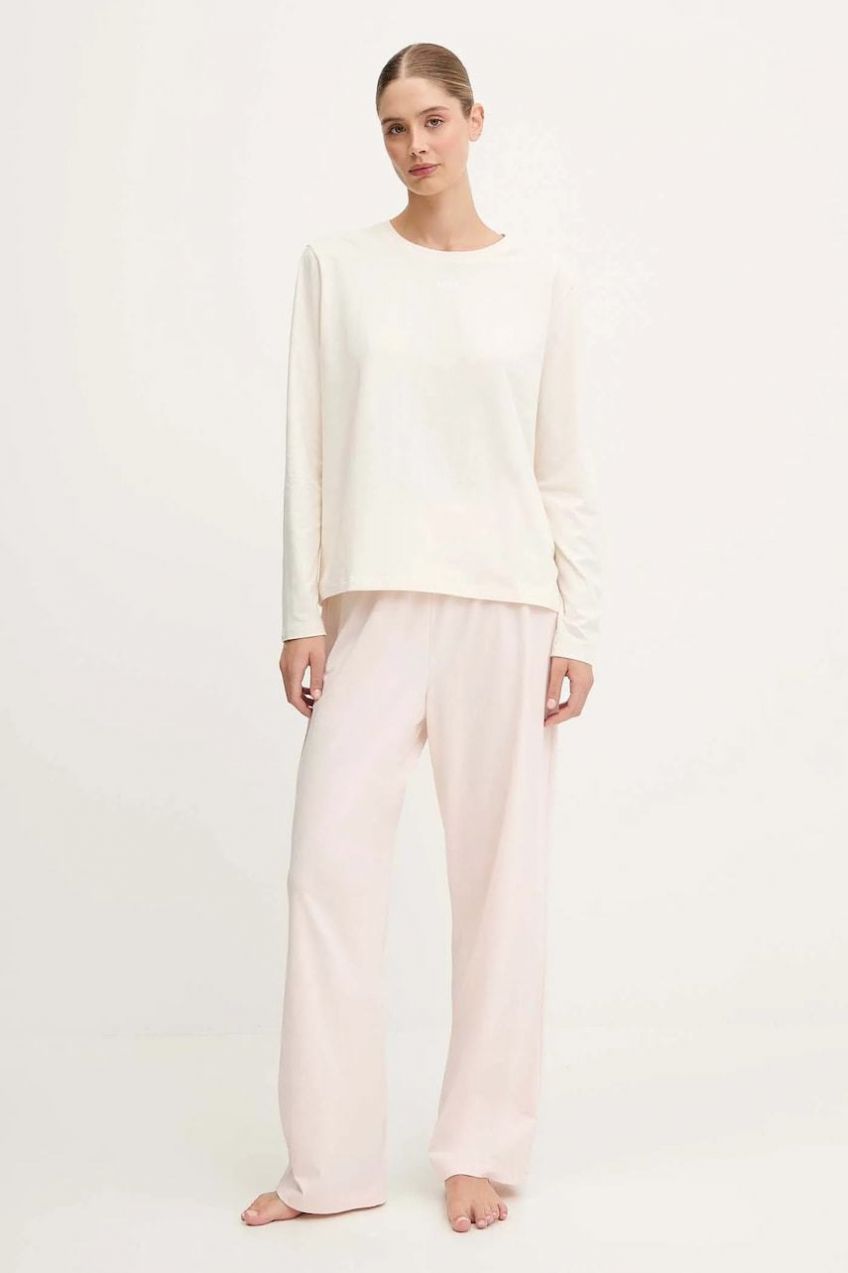 Pyžamo BOSS CI_Long Set CN dámske, béžová farba, 50550217