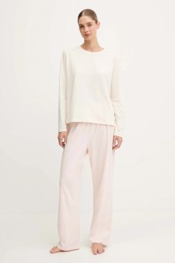 Pyžamo BOSS CI_Long Set CN dámske, béžová farba, 50550217