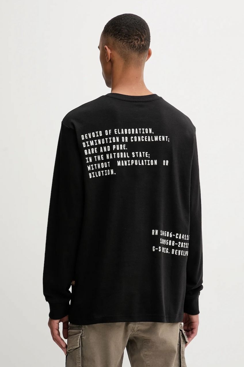 Bavlnené tričko s dlhým rukávom G-Star Back embro čierna farba, s potlačou, D26835-D976