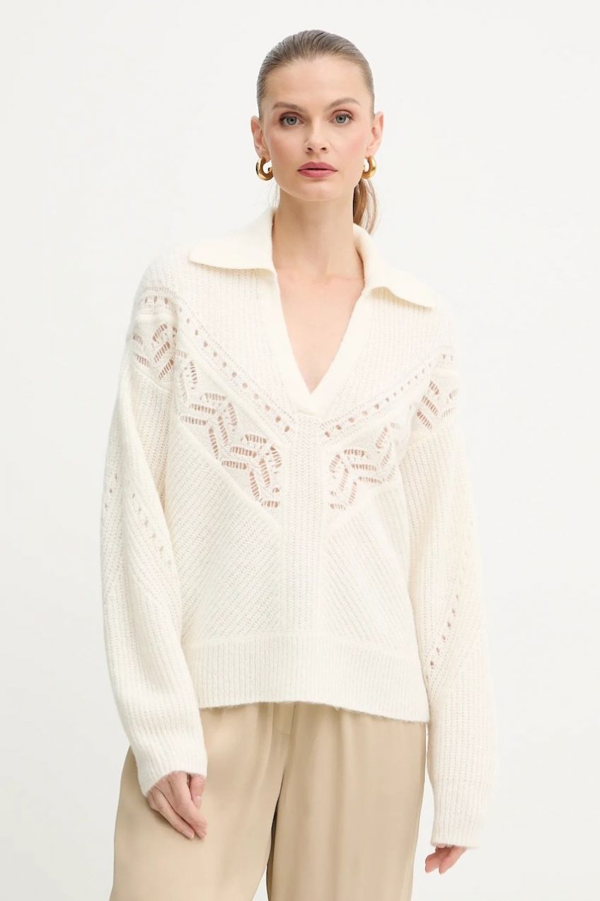 Sveter s prímesou vlny BOSS Orange C_Fortelli béžová farba, 50548948