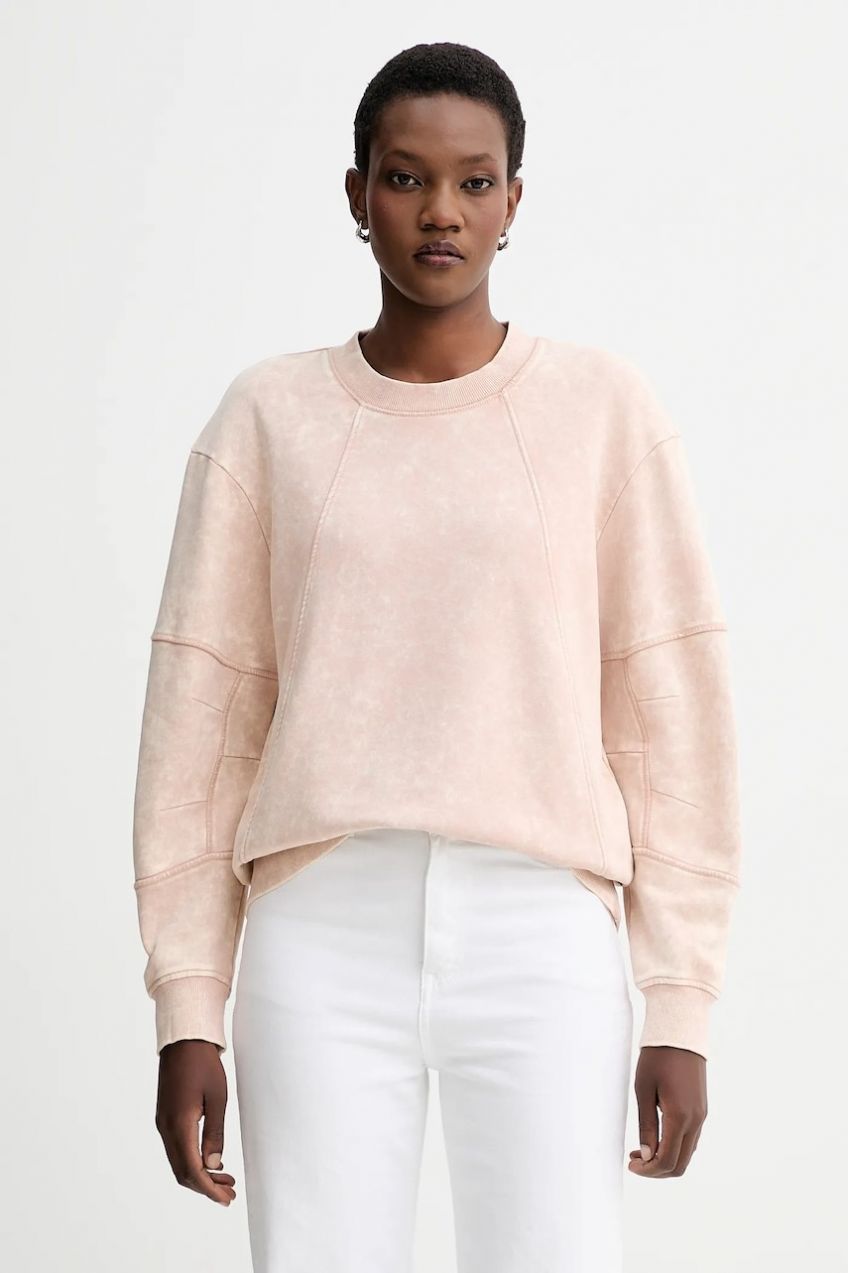 Bavlnená mikina G-Star Washed 3D sleeve a line béžová farba, jednofarebná, D27167-D969