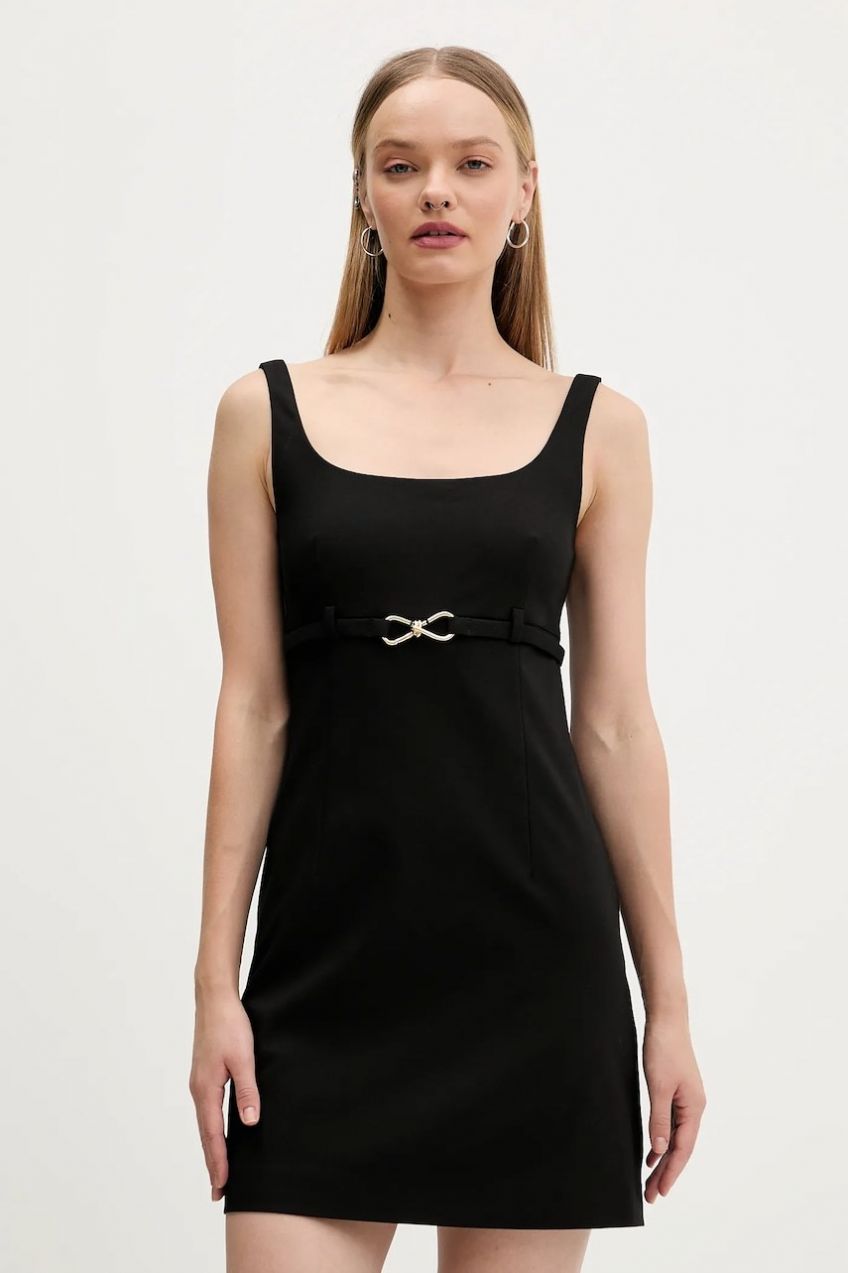 Šaty HUGO Kalantia čierna farba, mini, rovný strih, 50552242