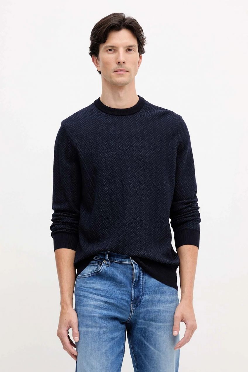 Sveter s prímesou vlny BOSS H-Habito tmavomodrá farba, ľahké, 50549985