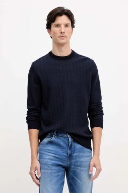 Sveter s prímesou vlny BOSS H-Habito tmavomodrá farba, ľahké, 50549985