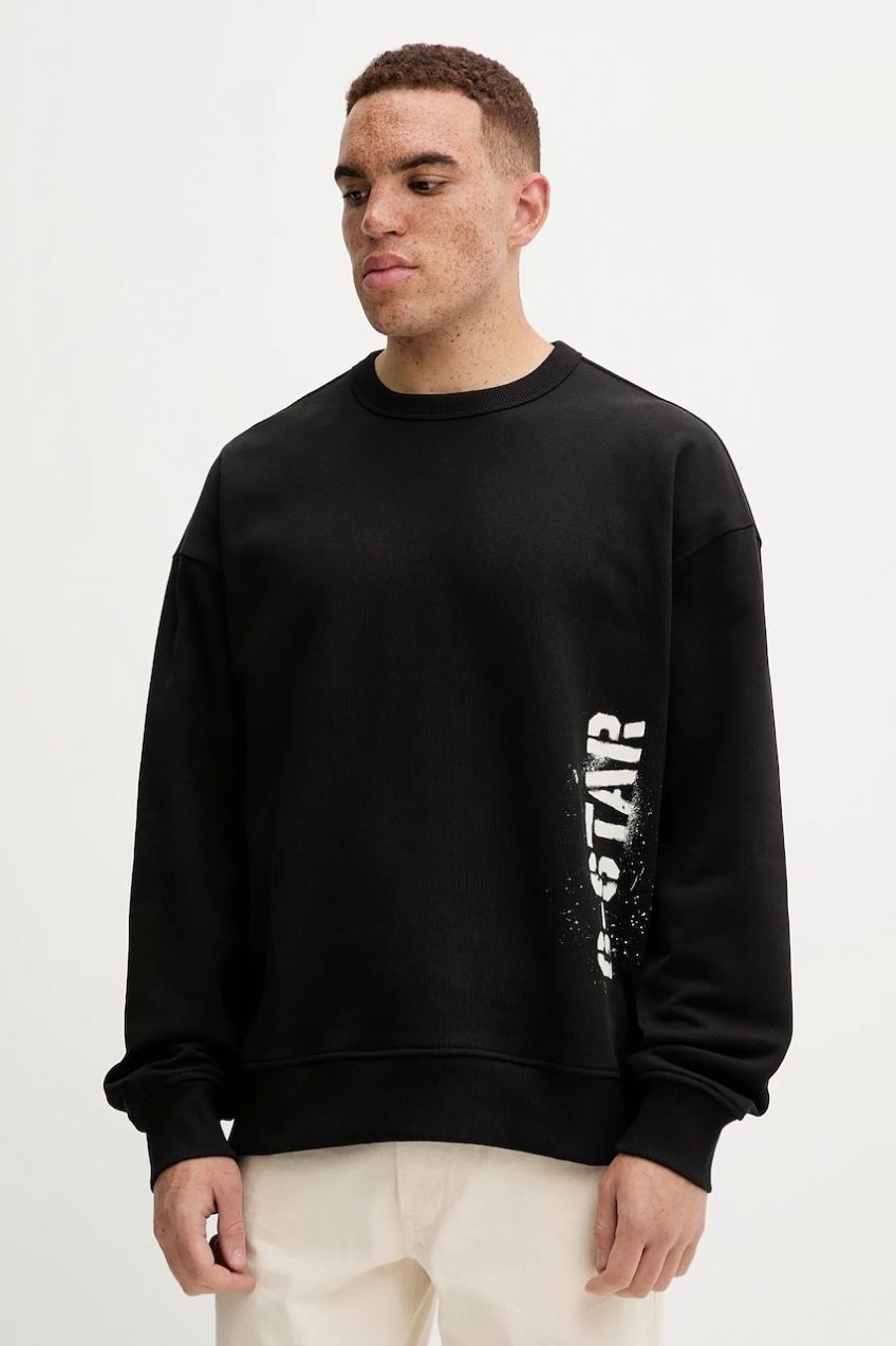 Bavlnená mikina G-Star Sprayed 89 čierna farba, s potlačou, D27096-E124