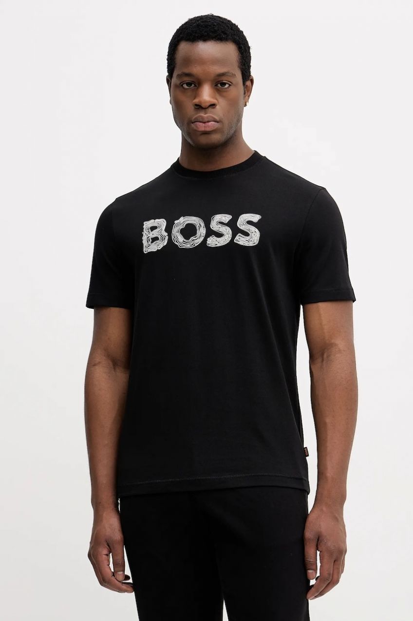 Bavlnené tričko BOSS Orange Te_Frozen pánske, čierna farba, s potlačou, 50554616