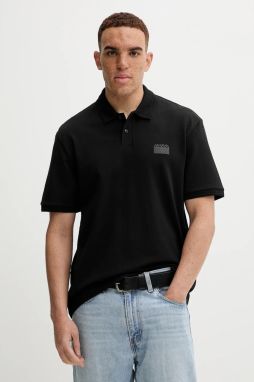 Bavlnené polo tričko HUGO Delastolo čierna farba, jednofarebná, 50546891