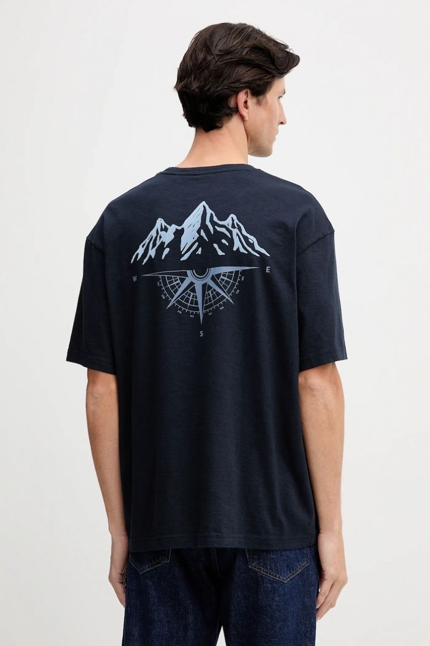 Bavlnené tričko BOSS Orange Te_polar pánske, tmavomodrá farba, s potlačou, 50551471