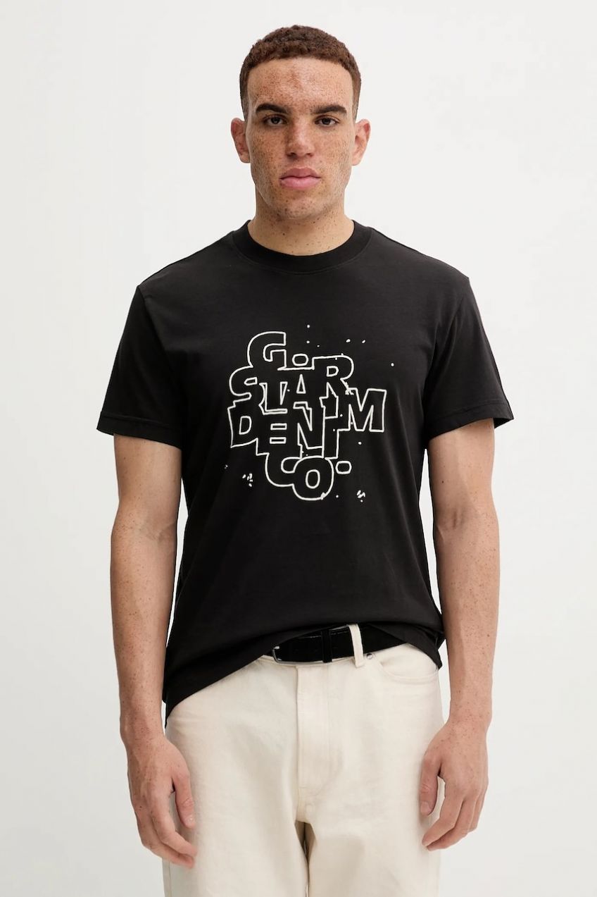 Bavlnené tričko G-Star HD print pánske, čierna farba, s potlačou, D26824-D975