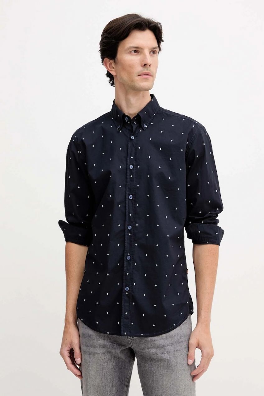 Bavlnená košeľa BOSS Orange Rickert_M tmavomodrá farba, regular, s golierom button-down, 50548975