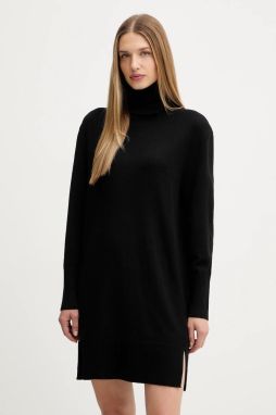 Šaty s prímesou vlny BOSS Orange C_Feringatessa čierna farba, mini, rovný strih, 50550493