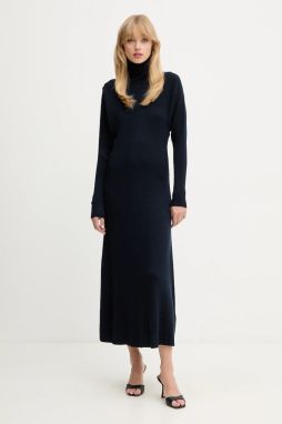 Vlnené šaty BOSS Forbini tmavomodrá farba, maxi, áčkový strih, 50548520
