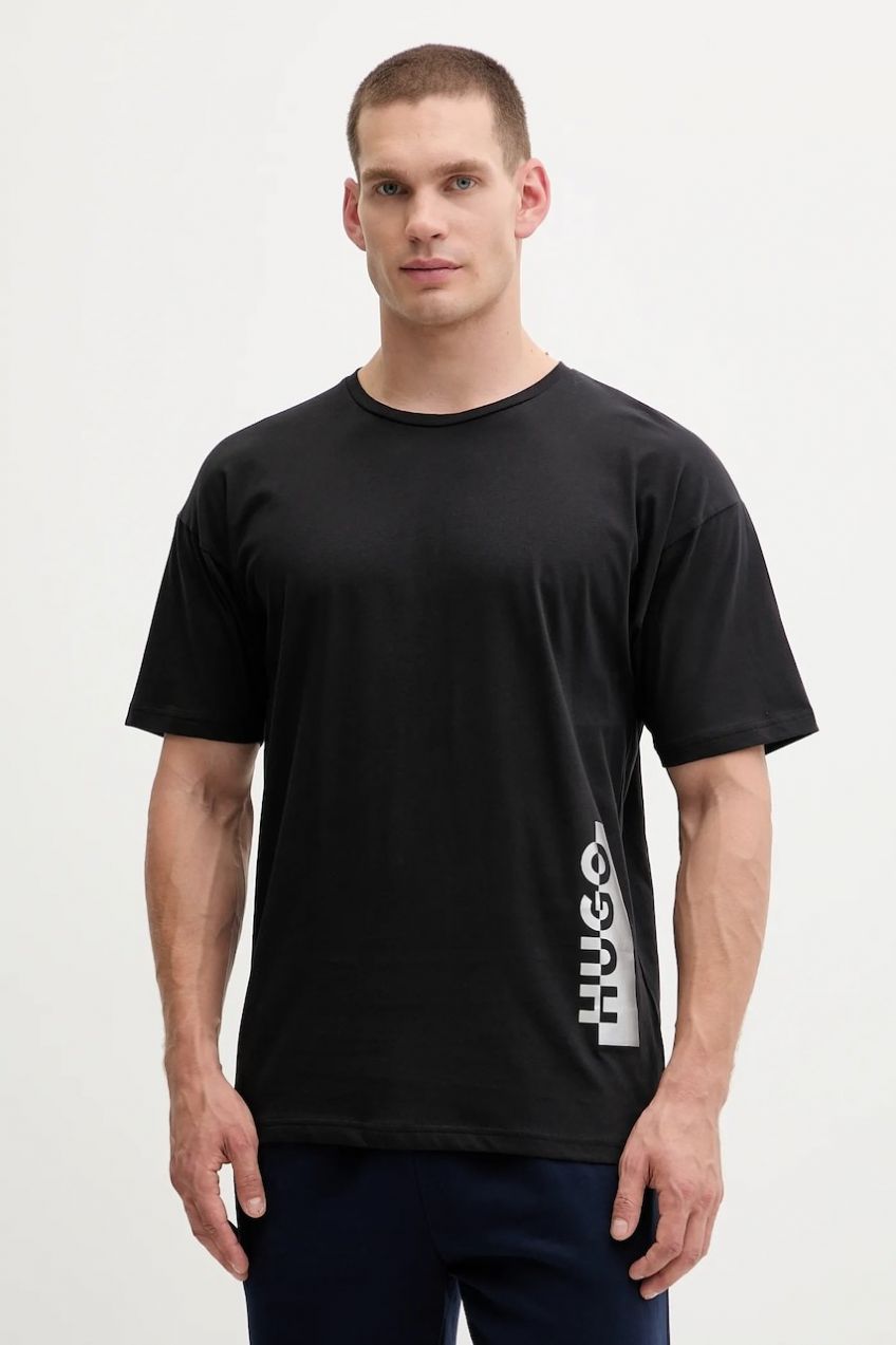 Bavlnené tričko HUGO T-shirt SILVER pánske, čierna farba, s potlačou, 50549871