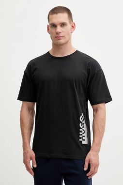 Bavlnené tričko HUGO T-shirt SILVER pánske, čierna farba, s potlačou, 50549871