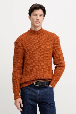 Vlnený sveter BOSS C-Heletto oranžová farba, s polorolákom, 50550008