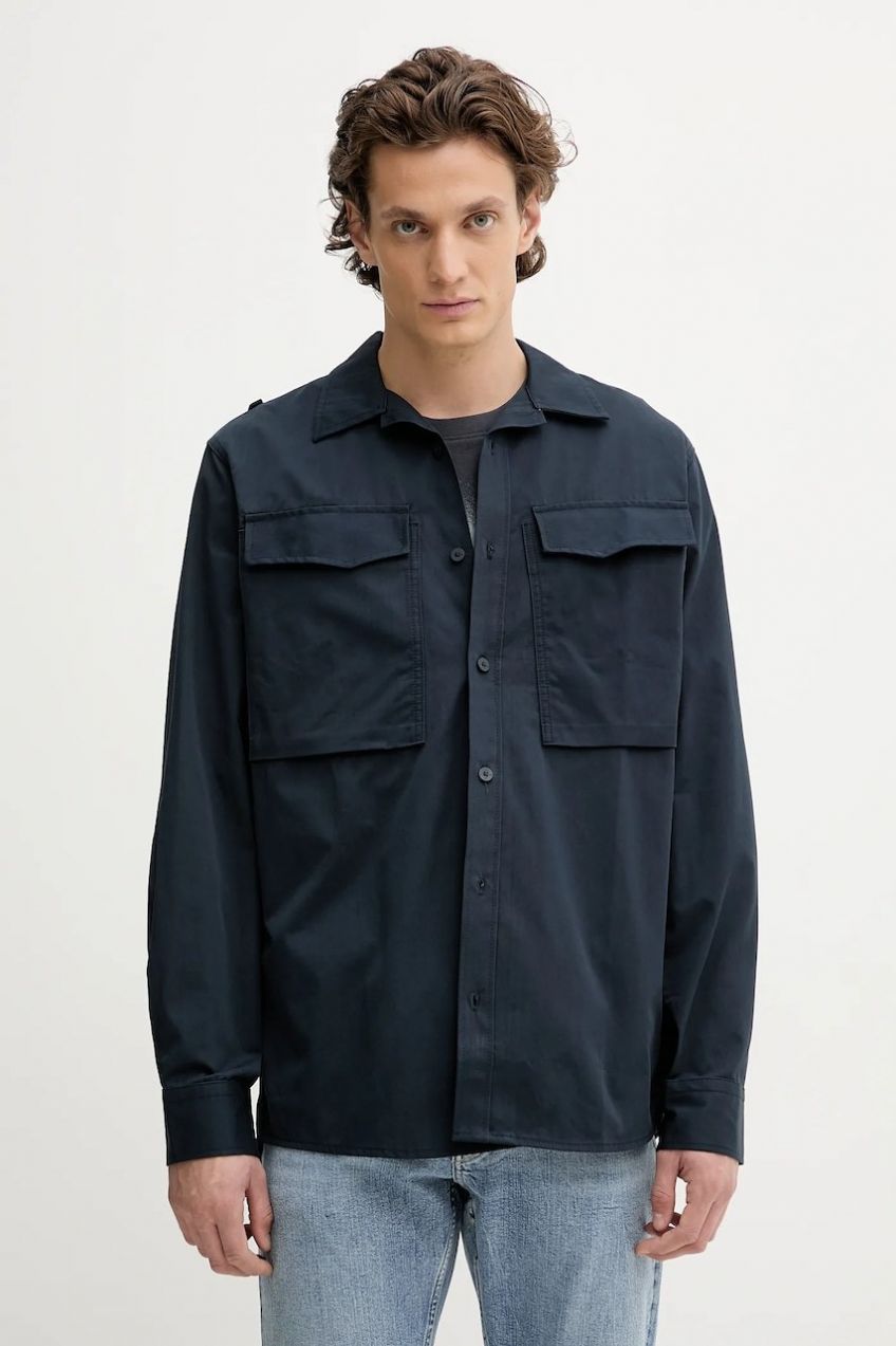 Bavlnená košeľa G-Star Cargo Pocket Regular tmavomodrá farba, regular, D26942-E077