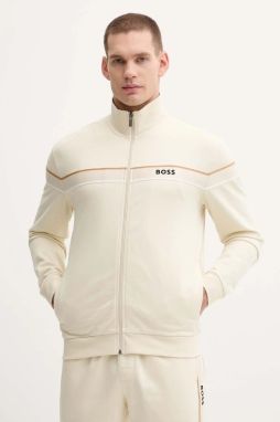 Bavlnená mikina BOSS Iconic Jacket Zip béžová farba, s nášivkou, 50550612