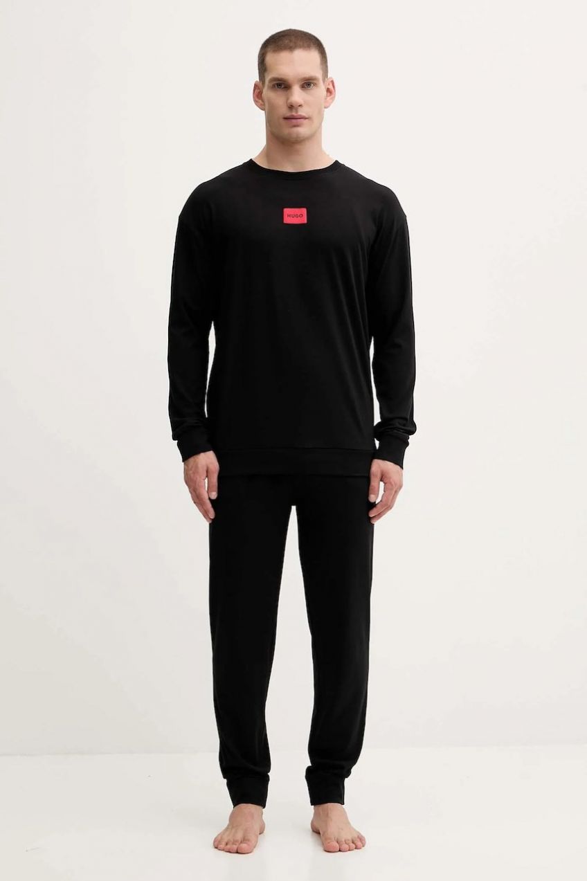 Pyžamo HUGO GALAXY_LONG SET pánske, čierna farba, s nášivkou, 50549188